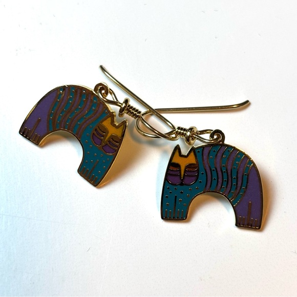Vintage Laurel Burch Mr. Jio’s Cat Enamel Dangle Cat Earrings, Goldtone VTG Cats - Picture 3 of 16